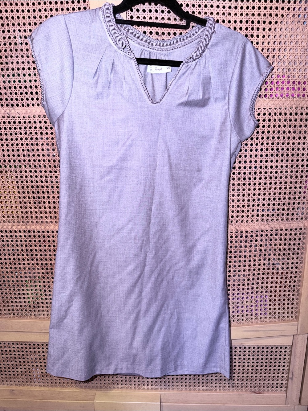 For Joseph Women’s XS Gray Braided Trim V Neck Shift Mini Dress